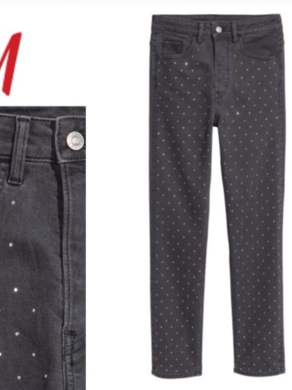 NWT H&M Rhinestone Studded High-Waist Slim Ankle Jeans